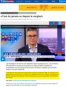 Déneigement toiture, reportage TVA Nouvelles fevrier 2019, photo